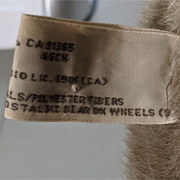 Applausse pull behind toy bear with tartan plaid scarf wheels faux fur - Picture 6 of 11